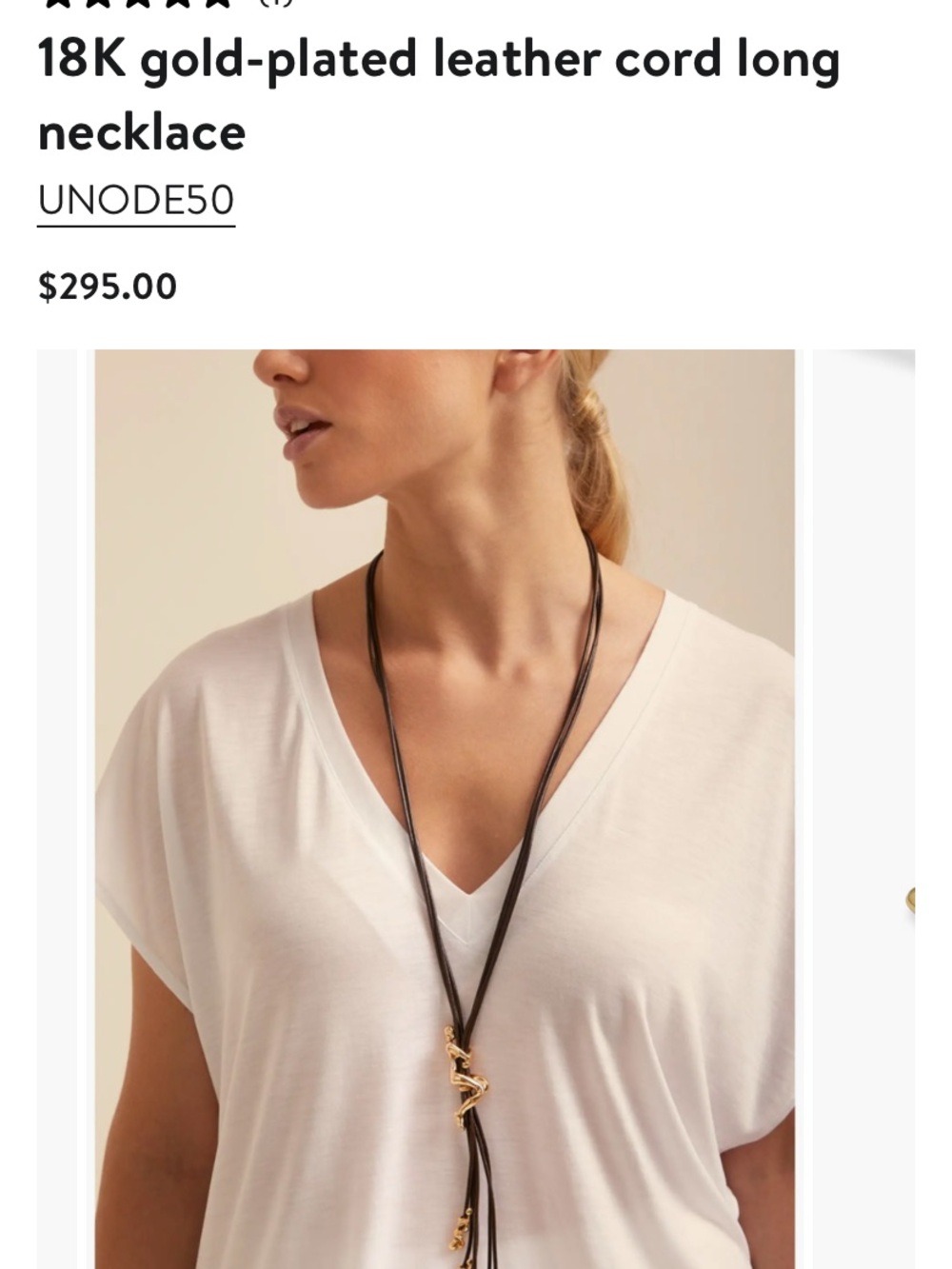 UNO de 50 Black Leather Cord Necklace with Gold-Plated Pendant